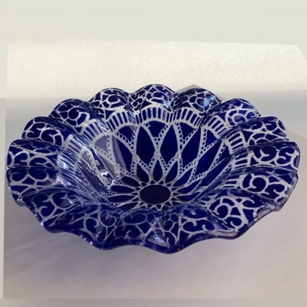Sydenstricker Fused Art Glass Cobalt Blue Embassy Candy Dish Bowl Signed 6.75"
